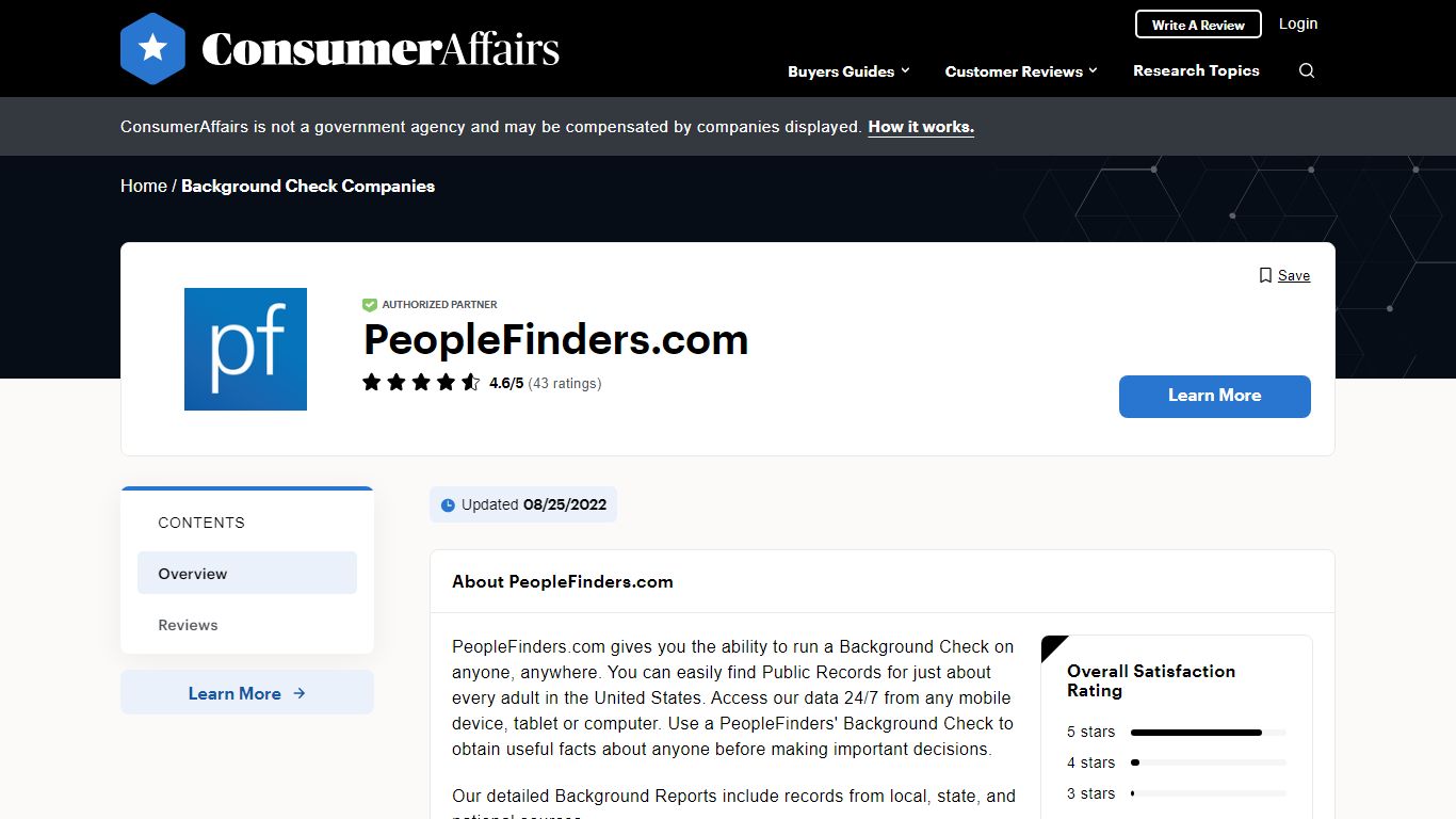 Top 34 PeopleFinders.com Reviews - ConsumerAffairs